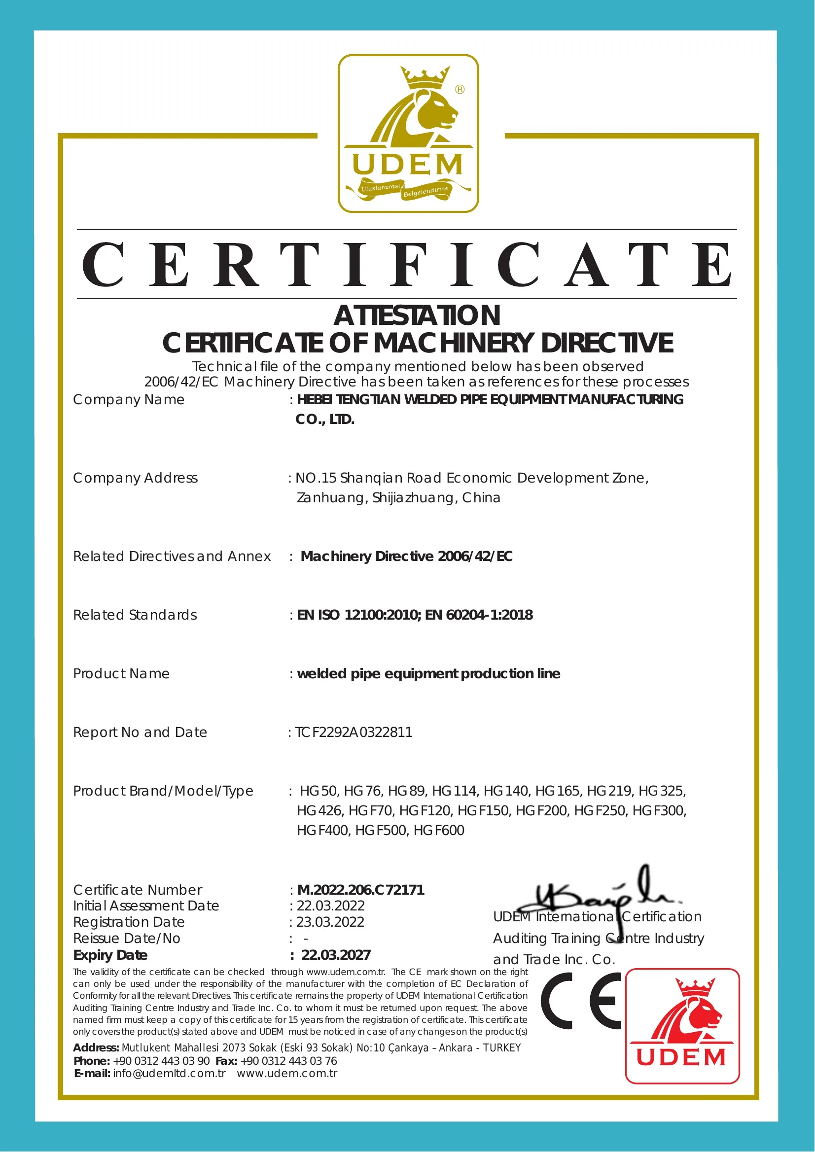 CE — welded pipe equipment