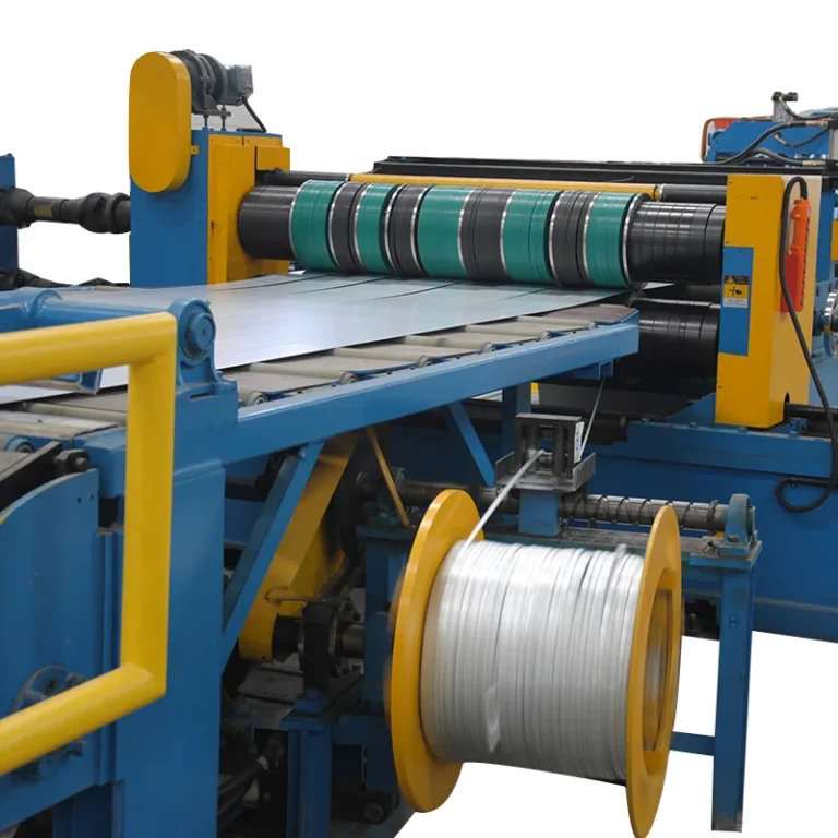 Slit strip passing the scrap-edge winder on a slitting line