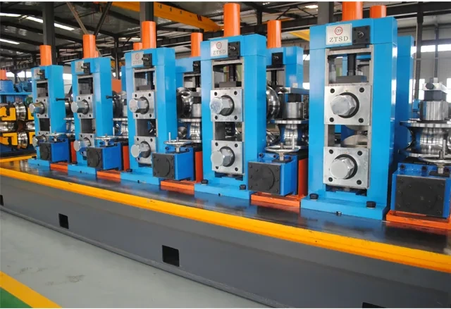 HG114 tube mill line, stands on the grey base frame