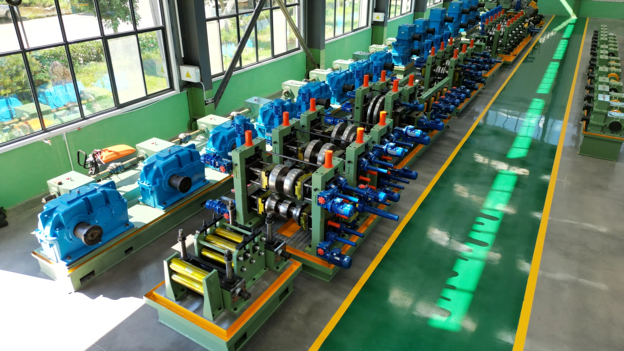 Tube mill line in the workshop