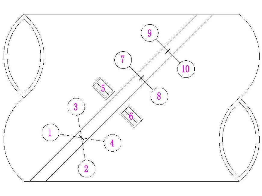 Ultrasonic probe arrangement along the spiral weld (drawing)
