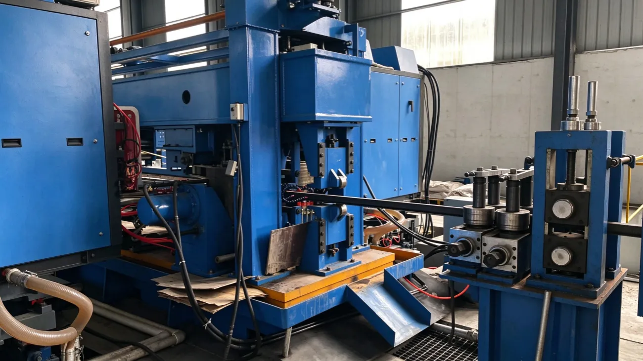 High-frequency welding section of the H-beam production line
