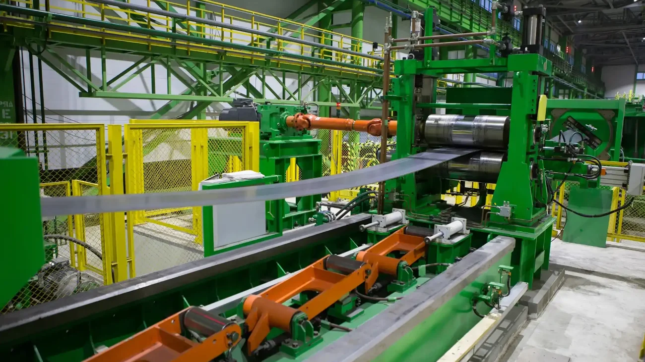 Strip entering the forming section of an HG508 tube mill