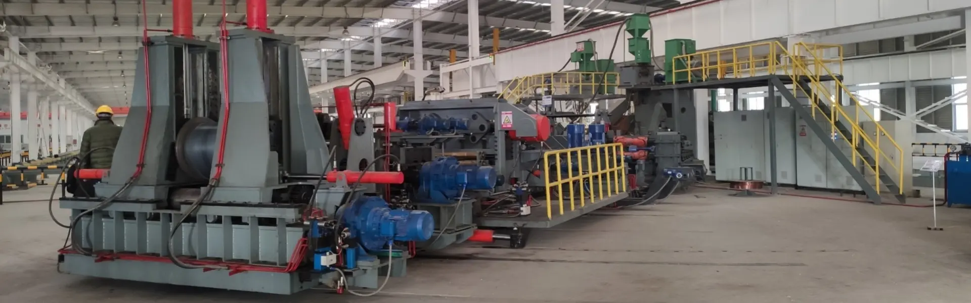Large-diameter welded pipe mill line on the plant floor