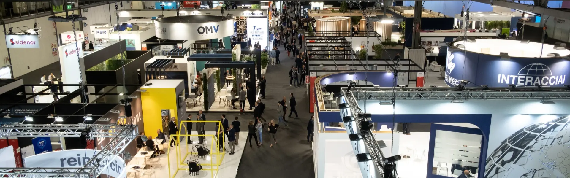 Exhibition hall at an international tube and steel trade fair