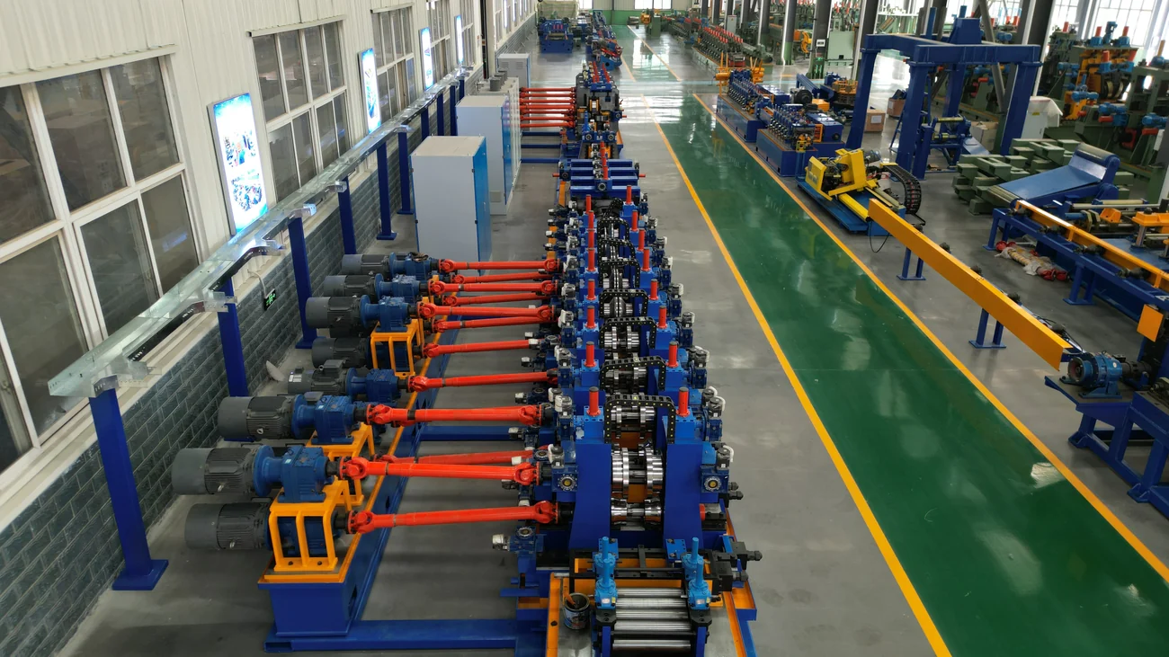 Welded tube mill line running the length of the workshop